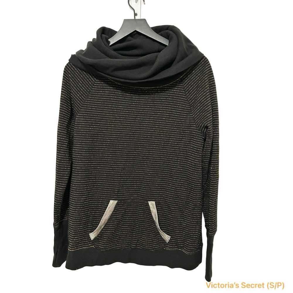 🪗Victoria's Secret sexy sport Black and Gold Cowl Neck Sweater S/P GUC…